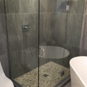 shower glass door large slate tiles