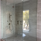 shower glass door small tiles