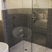 shower glass door wavy tiles